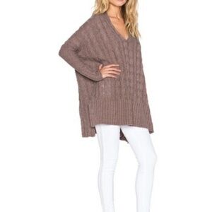 Free People Cable Knit Mushroom Taupe Oversized Sweater, Size M